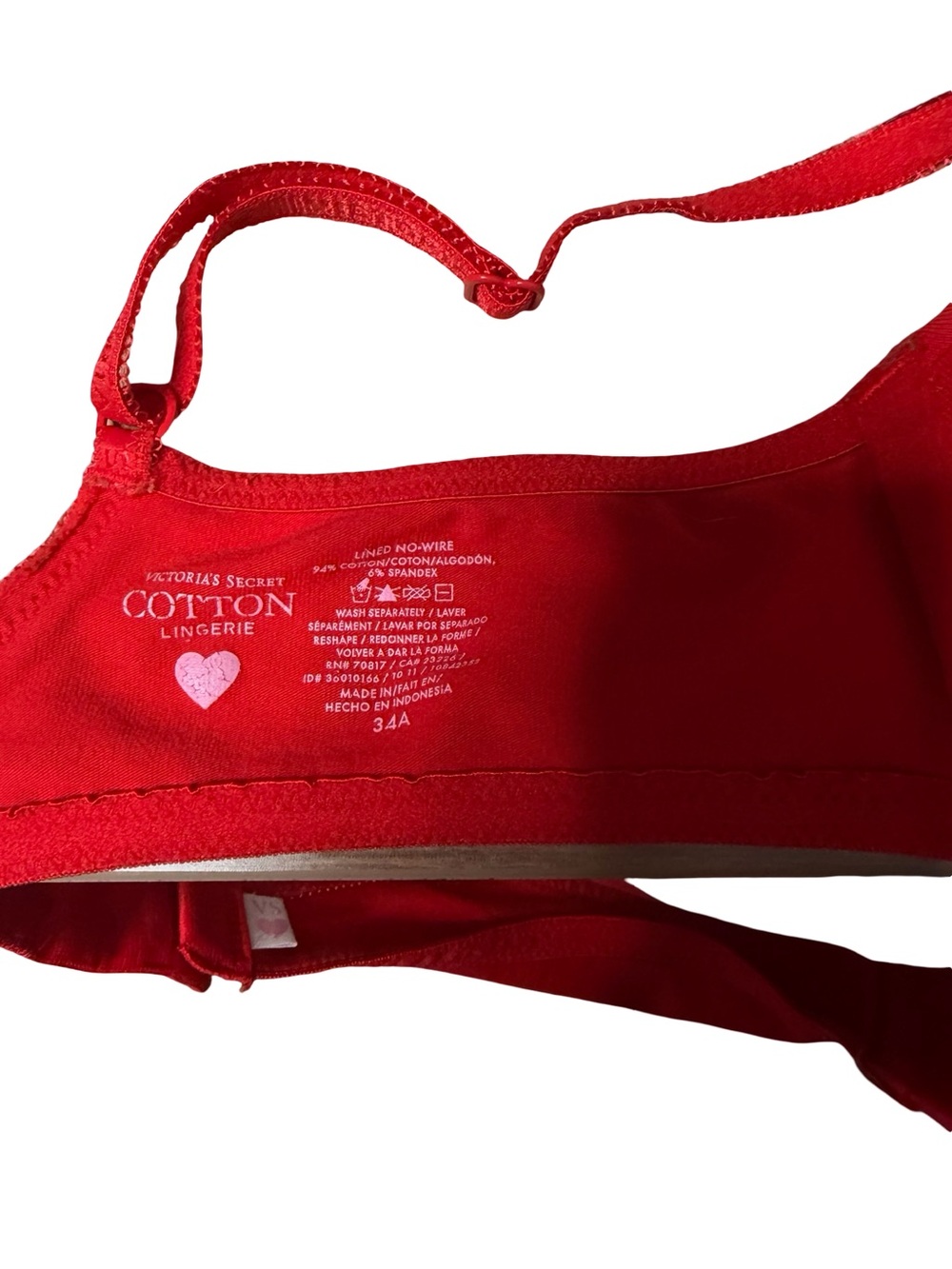Victoria's Secret Cotton Lingerie Lined No-Wire Lace Trim Bra Red 34A - Picture 5 of 5